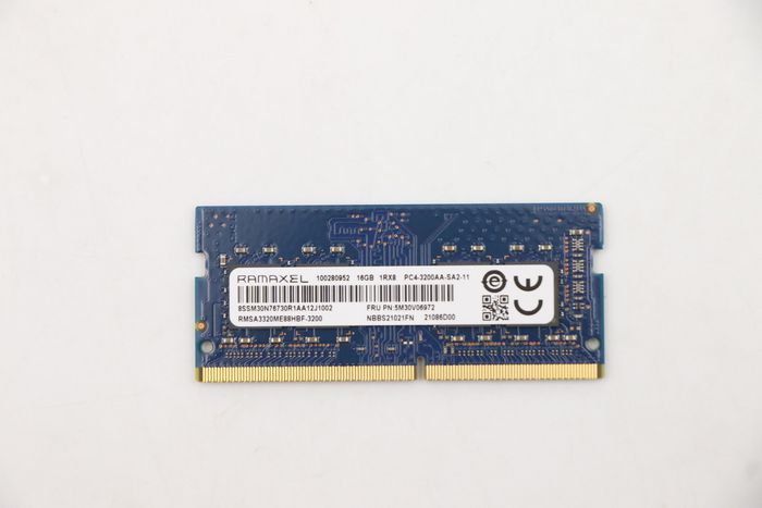 Lenovo DDR4 SoDIMM memory module, 16GB capacity, 3200MHz speed, 1.2V voltage, non-ECC, single rank design for laptops.