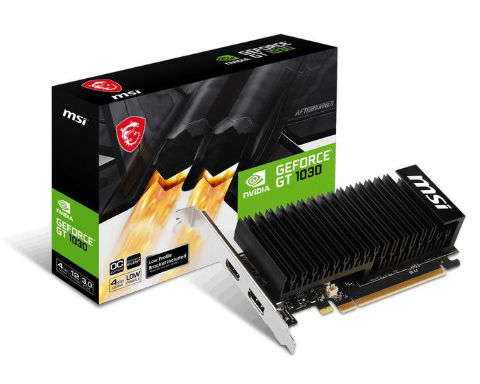 MSI NVIDIA GeForce GT 1030, 4GB GDDR4, 64 bit, 2100MHz, PCI Express 3.0, 1 x HDMI, 1 x DP, CUDA, DirectX 12.0, OpenGL 4.5, 20W