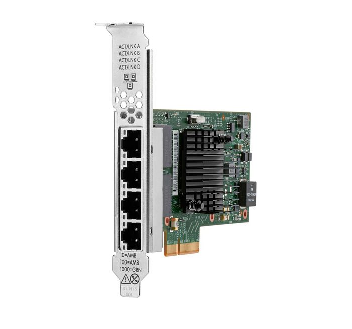 Hewlett Packard Enterprise 4-port Ethernet adapter, 1Gb BASE-T speed, Broadcom BCM5719 chipset, RJ-45 interface, designed for server applications.