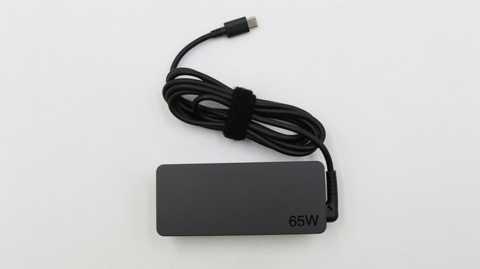 Lenovo 65W AC adapter with USB Type-C interface, 20V output, compatible with various Lenovo laptops and devices.
