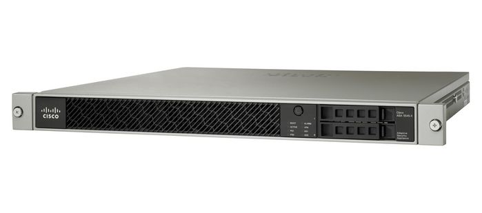 Cisco ASA 5545-X Firewall Edition; includes firewall services, 2500 IPsec VPN peers, 2 SSL VPN peers, 8 copper Gigabit Ethernet data ports, 1 copper Gigabit Ethernet management port, 1 AC power supply, Active/Active High Availability, 2 security contexts, 3DES/AES license
