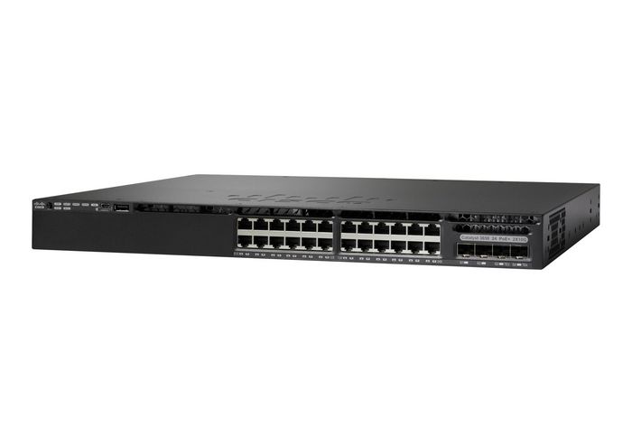 Cisco Catalyst 3650-24PS-L, Standalone, 1U, 24 x 10/100/1000 Ethernet PoE+, 4x1G Uplink ports, DRAM 4GB, Flash 2GB, 640W, LAN Base