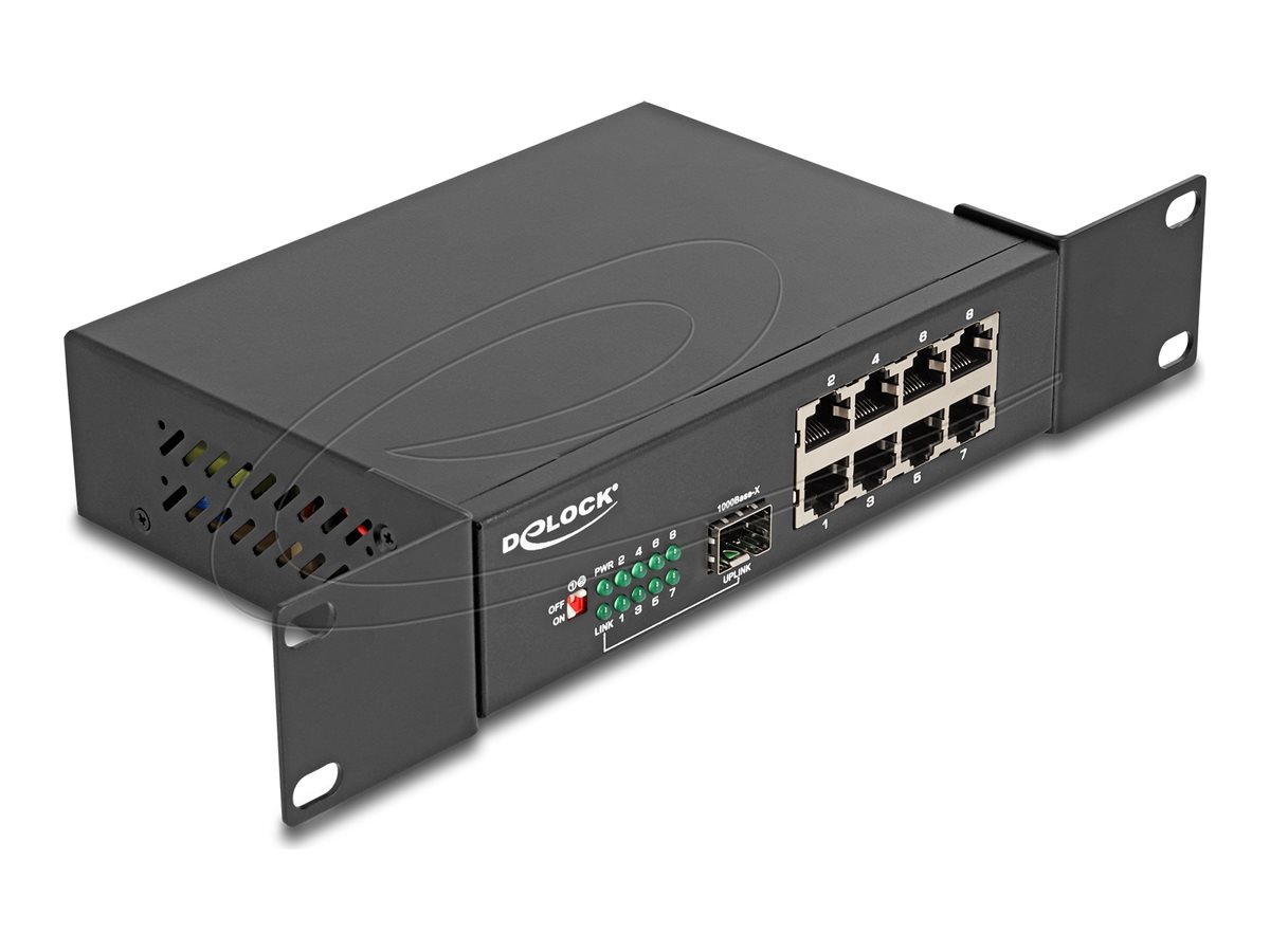 Delock - Switch - 10"" - 8 x 10/100/1000 + 1 x Gigabit SFP (uplink) - monterbar på stativ, væg-monterbar