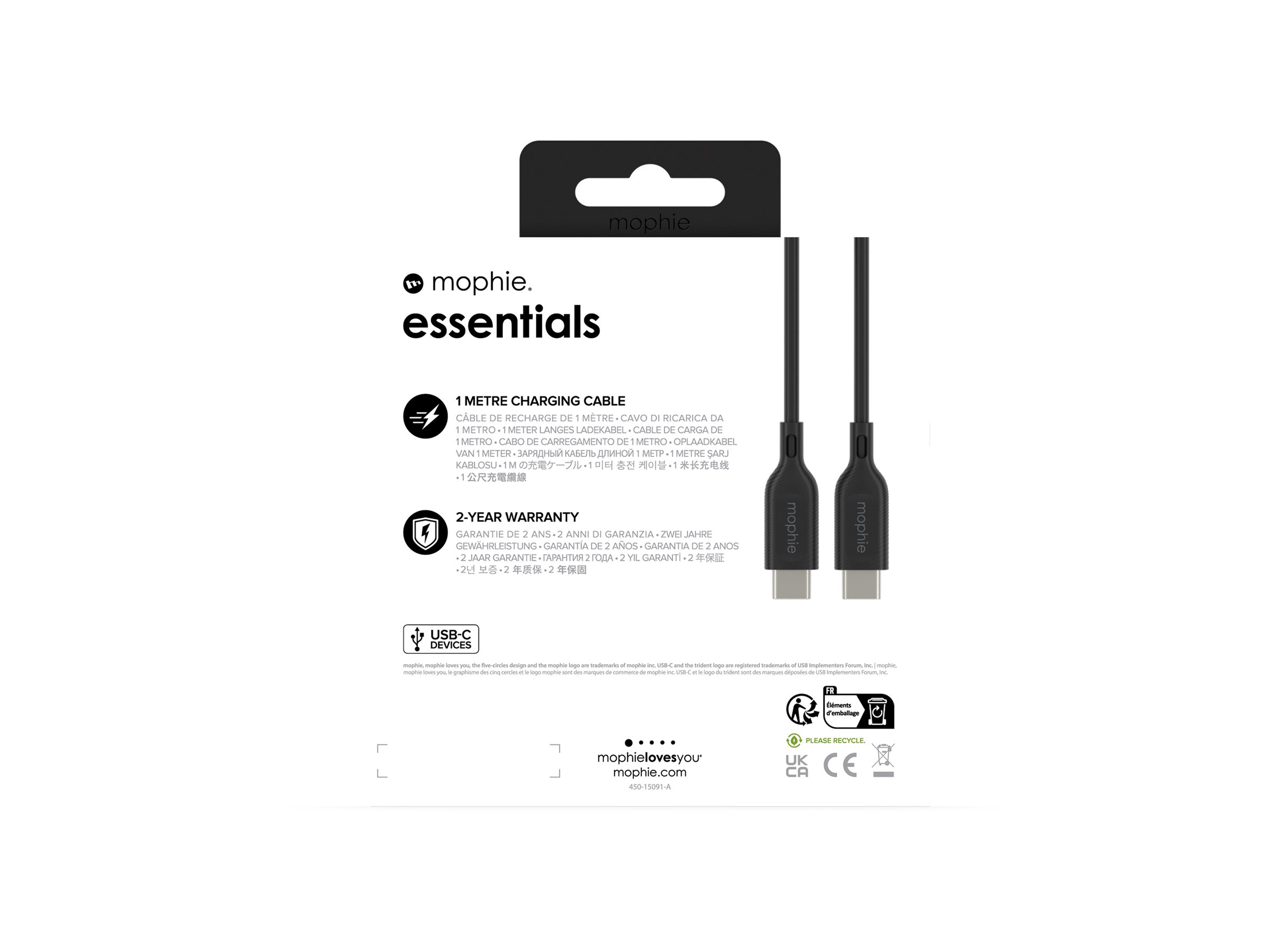 mophie essentials USB Type-C kabel 1m Sort