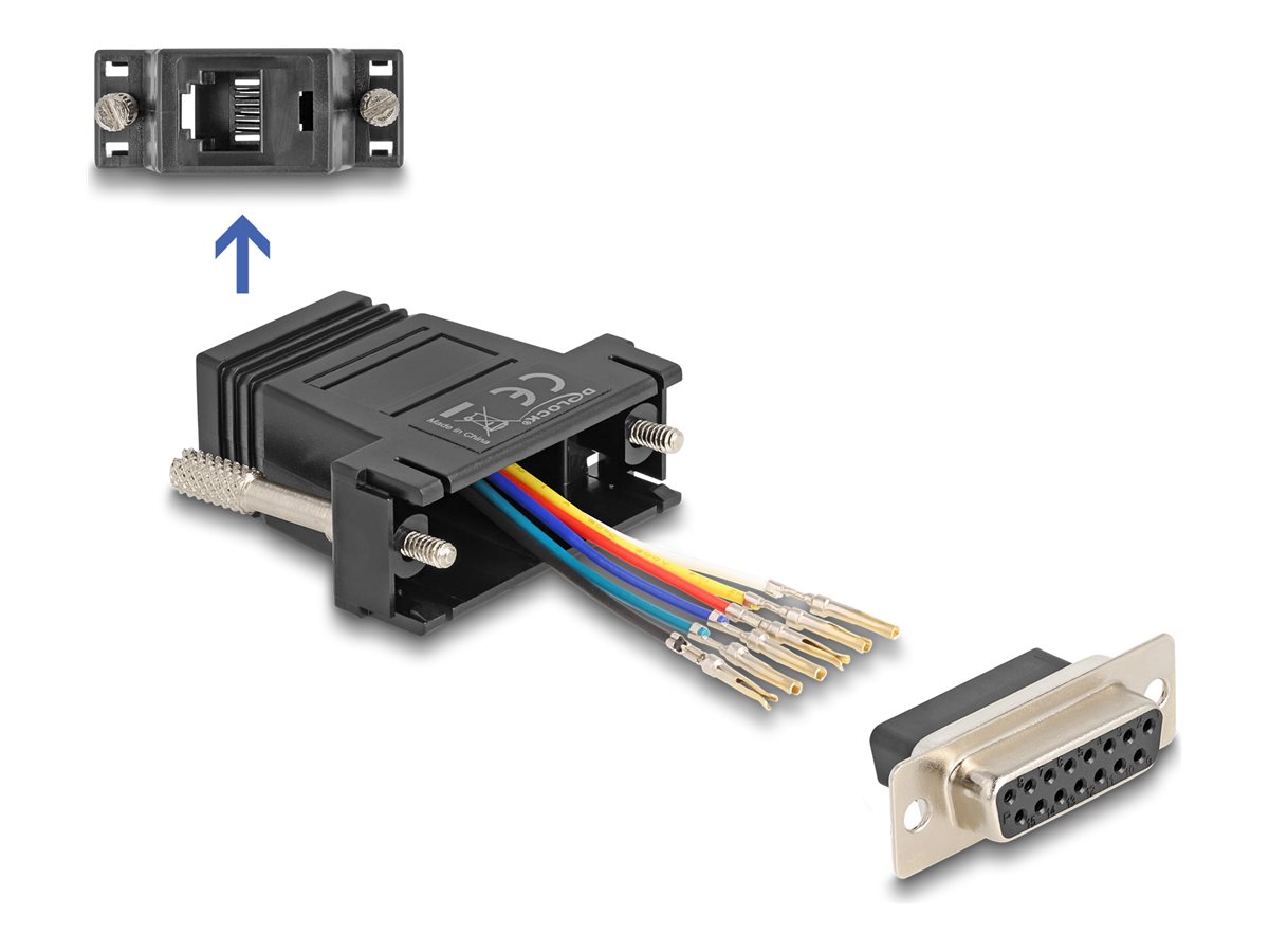Delock - Seriel adapter - 15 pin D-Sub (DB-15) (hun) til RJ-12 (6-pins) (hun) - tommelskruer - sort