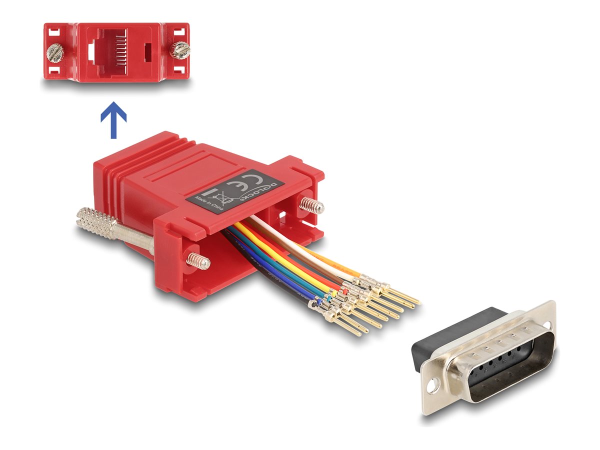 Delock - Seriel adapter - 15 pin D-Sub (DB-15) (han) til RJ-45 (hun) - tommelskruer - rød