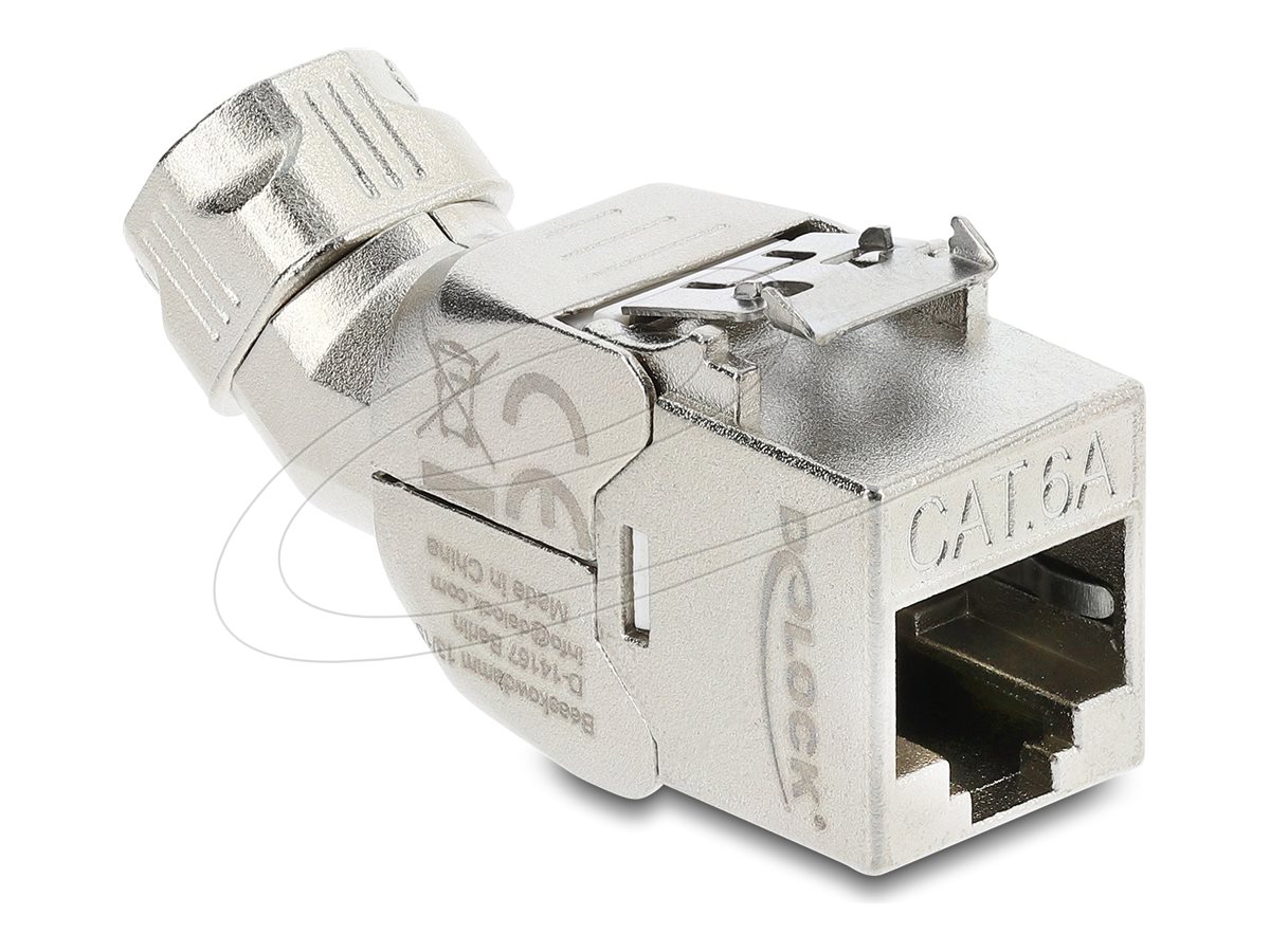 Delock - Modular indlæg - med metalspærre, værktøjsfri, 45° vinkel - CAT 6a - skærmet - RJ-45, LSA