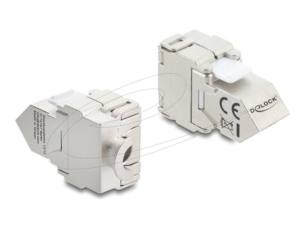 Delock - Modular indlæg - 45° angled, 180° cable routing tool-free metal - CAT 6a - skærmet - RJ-45, LSA
