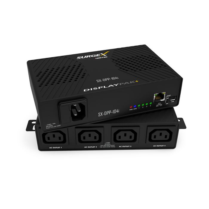 SurgeX DisplayPak+ IP Controlled Power Management, 10A / 240V, 4x IEC C13, Slim Smart PDU with Multi-Stage Power Protection