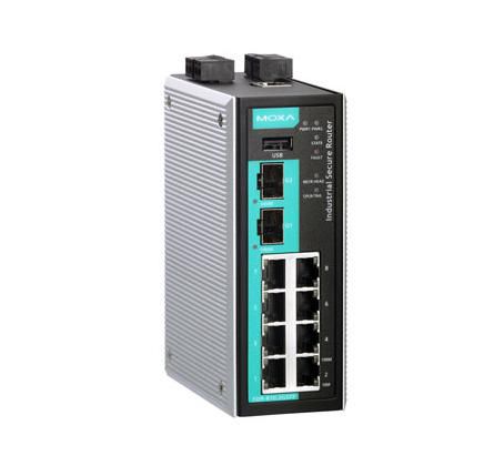 Moxa 8 FE copper + 2 GbE SFP multiport industrial secure router