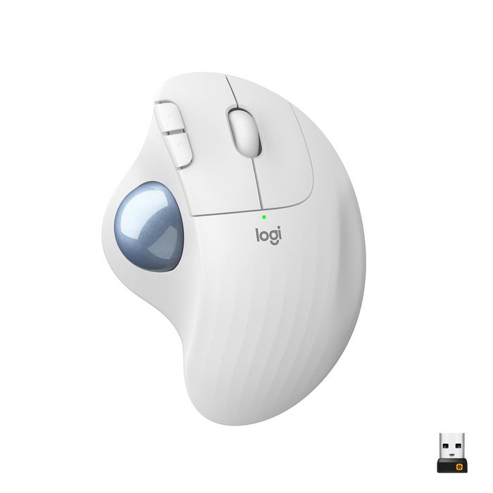 Logitech ERGO M575  Wireless Trackball Mouse , RF Wireless + Bluetooth, Alkaline, White