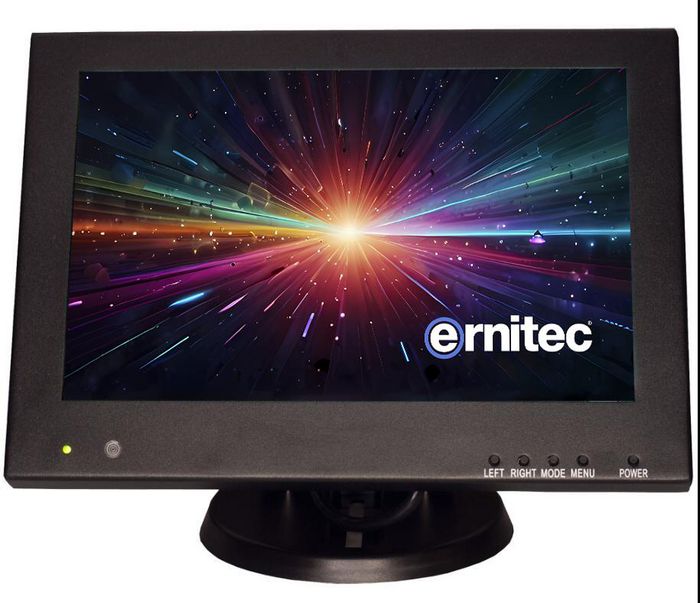 Ernitec 10" 24/7 HD Surveillance monitor. 1280x800 Pixels. 1x HDMI 2.0, 1x VGA, 2x BNC inputs. 1x BNC output, 2x Speakers, PSU.
