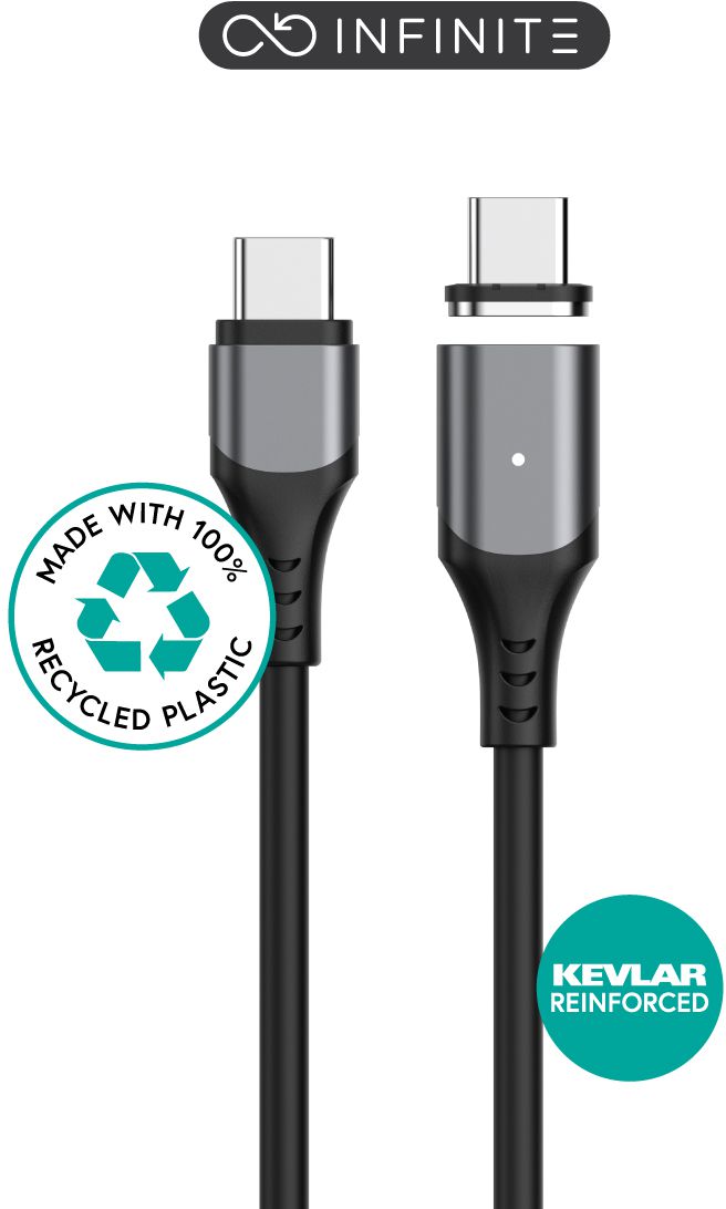 eSTUFF INFINITE Super Soft Magnetic USB-C Cable | USB 2.0 | 2m | PD100W | 480 Mbps | 100% Recycled PVC Free Plastic