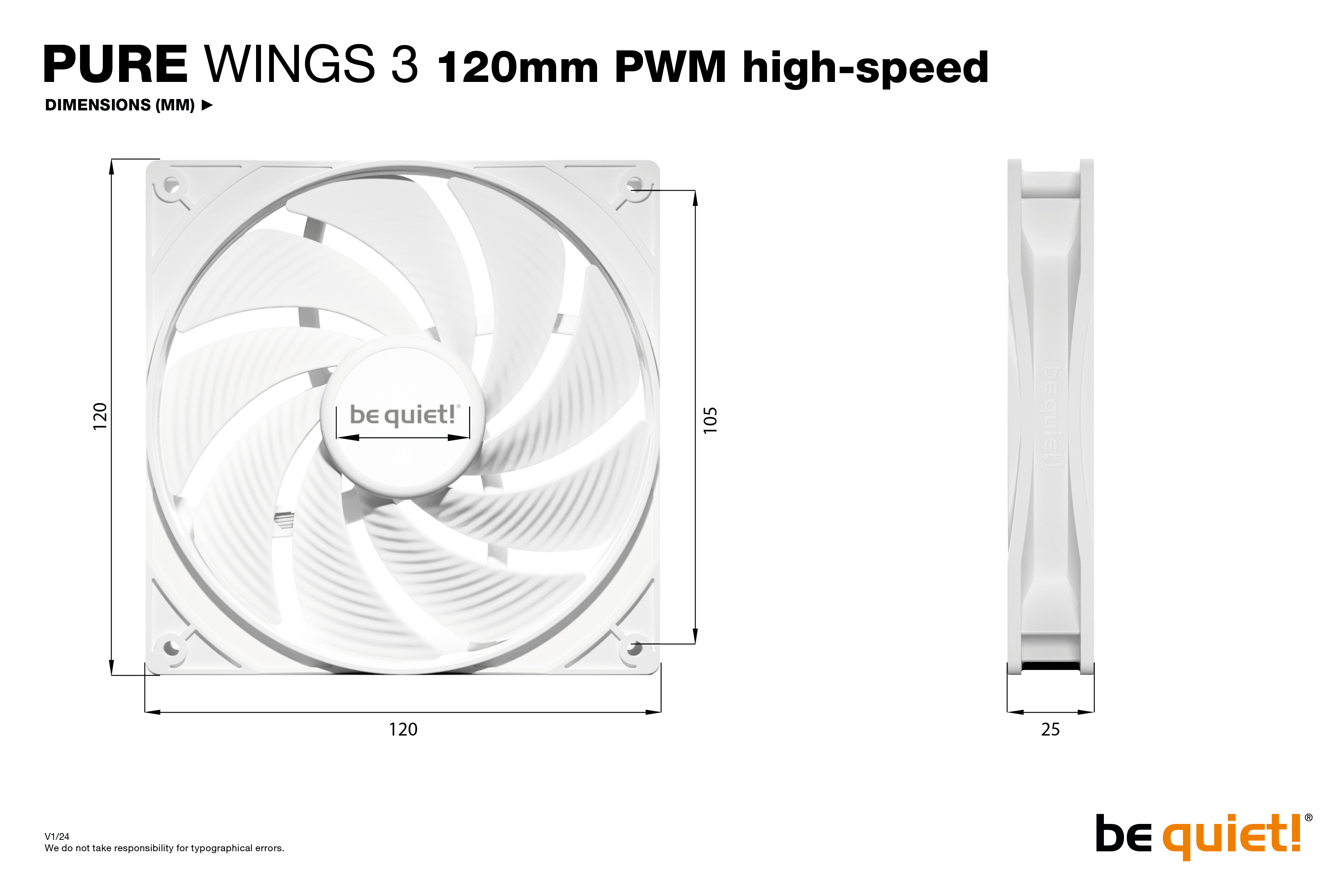 be quiet! PureWings 3 PWM White 120mm high-speed