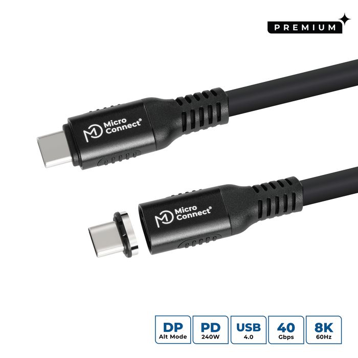 MicroConnect USB-C to USB-C cable 0,5m Premium magnetic Silicone, 240W, 8K, 40Gbps, USB4