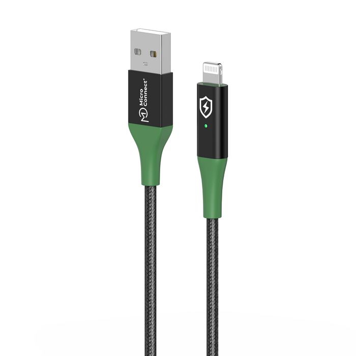 MicroConnect Smart Charge MFI USB-A to Lightning Cable 1m Black/Green
