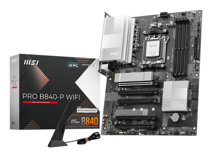 MSI AMD B840 Chipset, Socket AM5, 4 DIMMs DDR5 - 8000+ MT/s (OC), 4 x SATA, Wi-Fi 7, 2.5G LAN