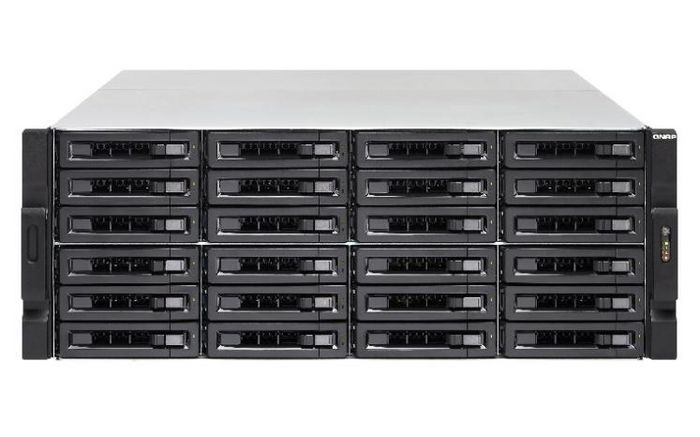 QNAP 24 x 2.5”/3.5” SSD/HDD SAS/SATA, Intel Xeon E3-1200 v3 Family (3.4GHz, 4-Core), 4GB DDR3 RAM, 512MB DOM Flash, 10GbE Ready, 4 x Gigabit RJ-45, 4 x USB 3.0, 4 x USB 2.0, 2 x PCIe, QTS 4.1 (embedded Linux)
