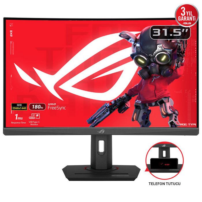 Asus ROG Strix XG32WCS USB Type-C Gaming Monitor – 32-inch (31.5 viewable) 2560x1440, Curved, 180Hz (Above 144Hz), 1ms (GTG), Fast VA, Extreme Low Motion Blur Sync, USB Type-C, FreeSync, DisplayWidget Center, tripod socket, HDR