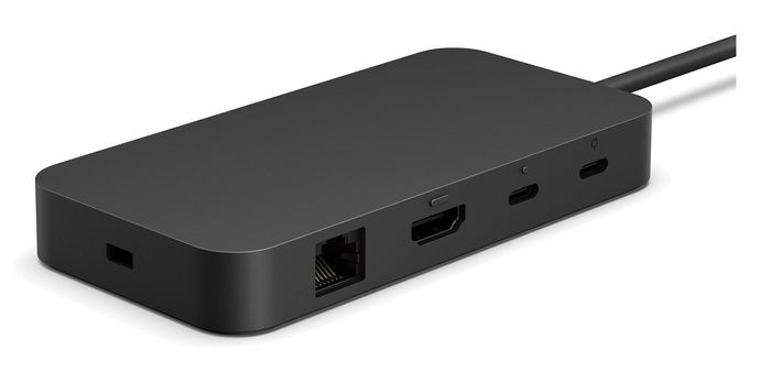 Microsoft 100W USB-C power supply (up to 65W passthrough), USB-A, 2 x USB-C, HDMI 2.1, Gigabit LAN