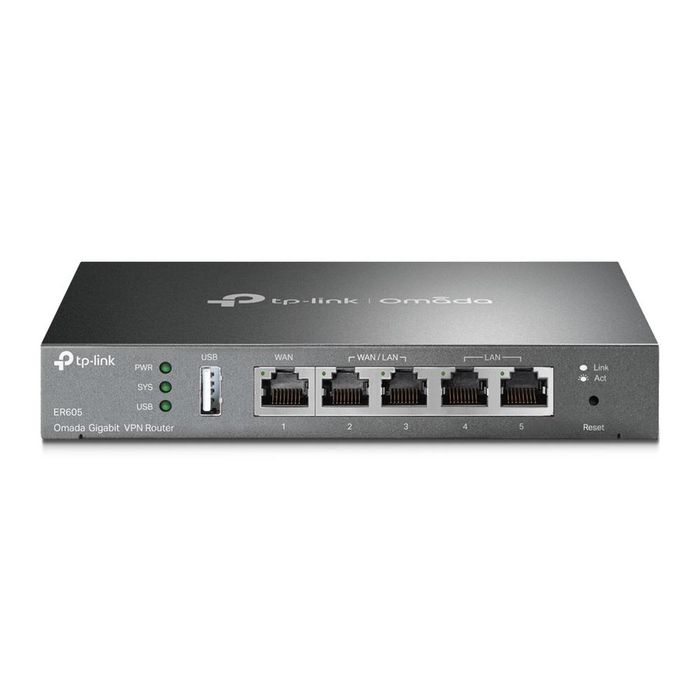 Omada Gigabit VPN Router, 1x Gigabit WAN, 2x Gigabit LAN/WAN, 2x Gigabit LAN, 1x USB2.0, 100m max, 128 MB NAND, 256 MB DDR, 158 x 101 x 25mm