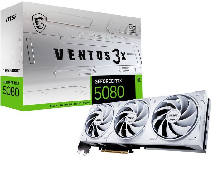 MSI NVIDIA GeForce RTX 5080, 16GB GDDR7, 256 bit, PCI Express x16 5.0, 1 x HDMI (2.1b), 3 x DP (2.1b), CUDA, DirectX 12 Ultimate, OpenGL 4.6, 360W