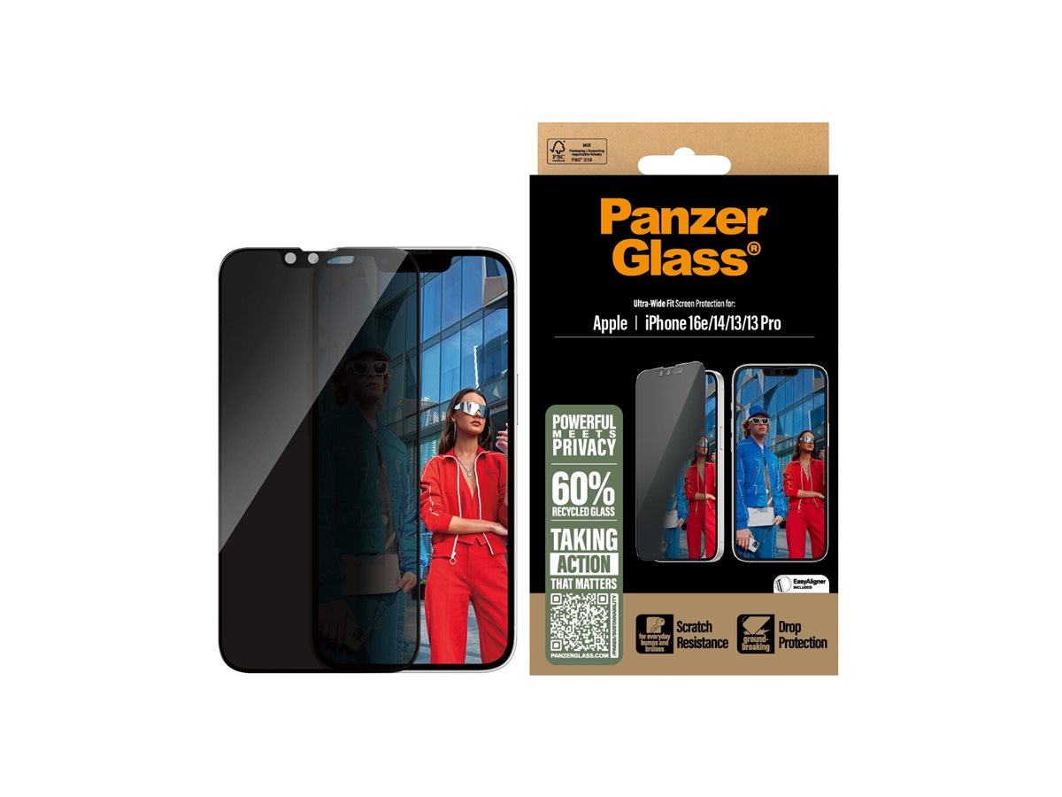 PanzerGlass® Privacy Screen Protector iPhone 16e | 14 | 13 | 13 Pro | Ultra-Wide Fit w. Aligner