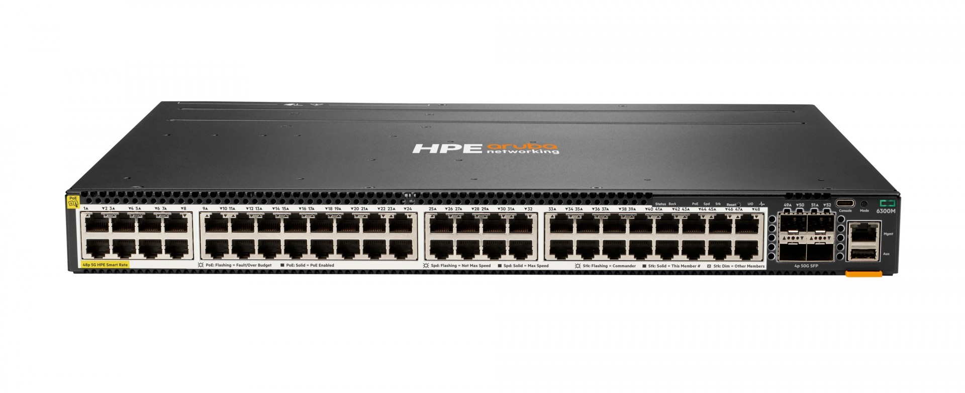 HPE Aruba Networking CX 6300M 48-port Smart Rate 1/2.5/5GbE Class 6