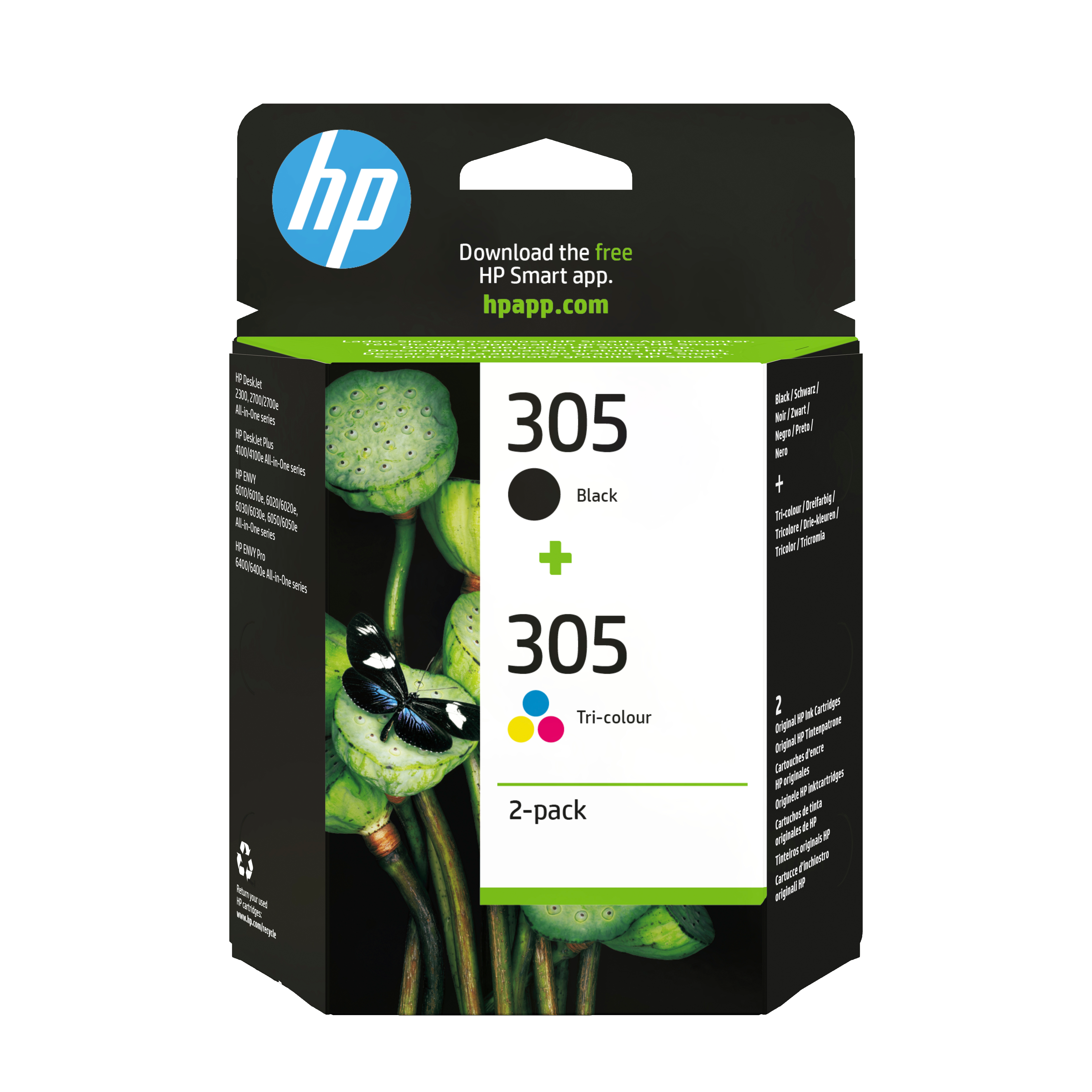 HP 305 2-Pack Tri-color/Black Original Black, Cyan, Magenta, Yellow