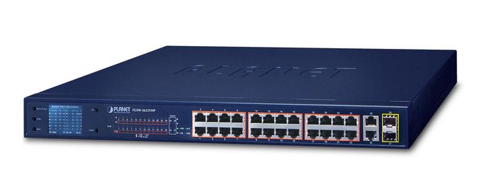 Planet 24-Port 10/100TX 802.3at PoE + 2-Port Gigabit TP + 2-Port SFP Ethernet Switch with LCD PoE Monitor
