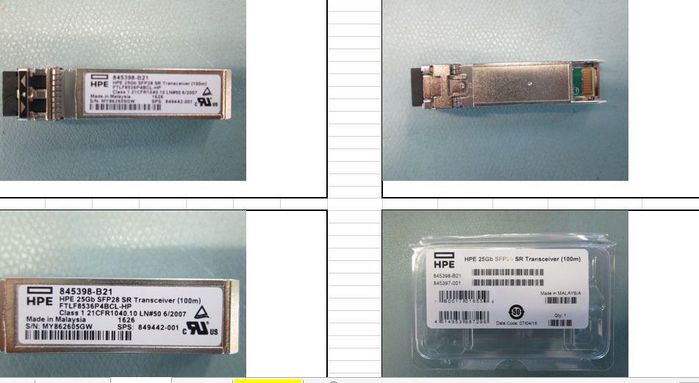 Hewlett Packard Enterprise 25Gb SFP28 transceiver module, Short Reach (SR), 850nm wavelength, multi-mode fiber, 100m reach, LC connector, DOM supported.