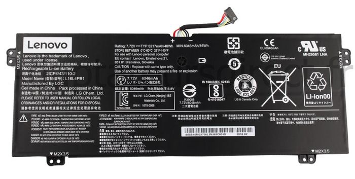 Lenovo Lithium-ion battery, 48Wh capacity, 4 cells, 7.68V voltage, designed for Lenovo Ideapad Yoga 730-13IKB.