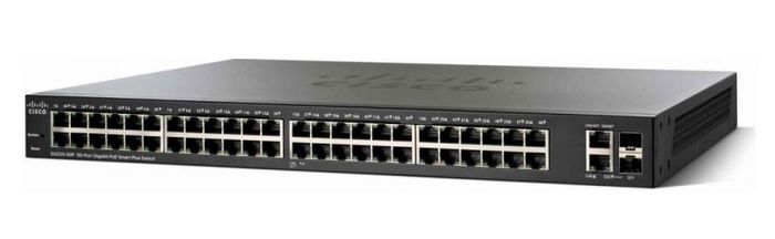 Cisco 50x RJ-45 Gigabit Ethernet, 2x Gigabit RJ45/SFP combo, 100Gbps, 74.4Mpps, 8192 MAC, L2, Managed