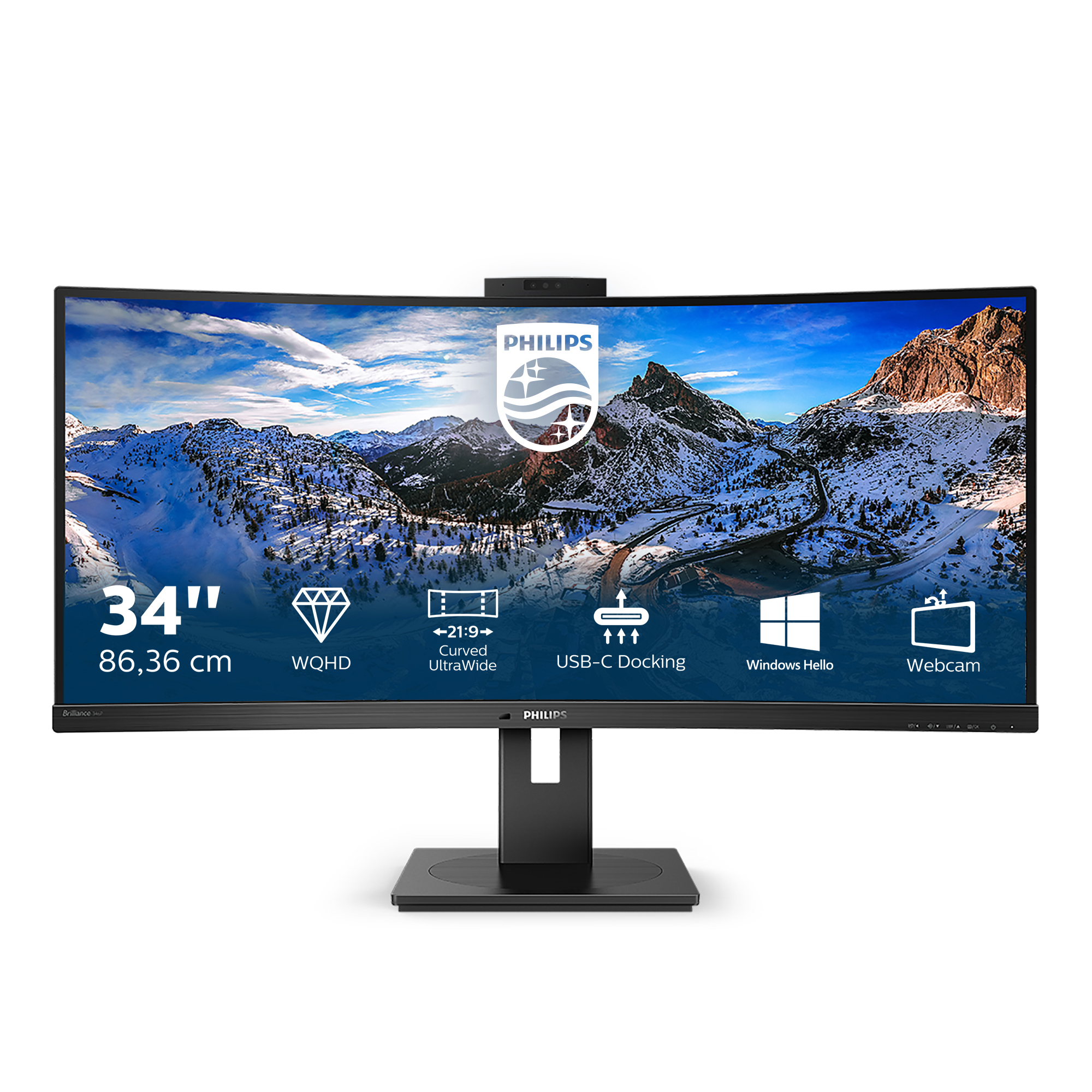 P-Line - 34 inch Curved - UltraWide Quad HD VA LED Monitor - 3440x1440 - USB-C Dock - HAS / RJ45 / Webcam