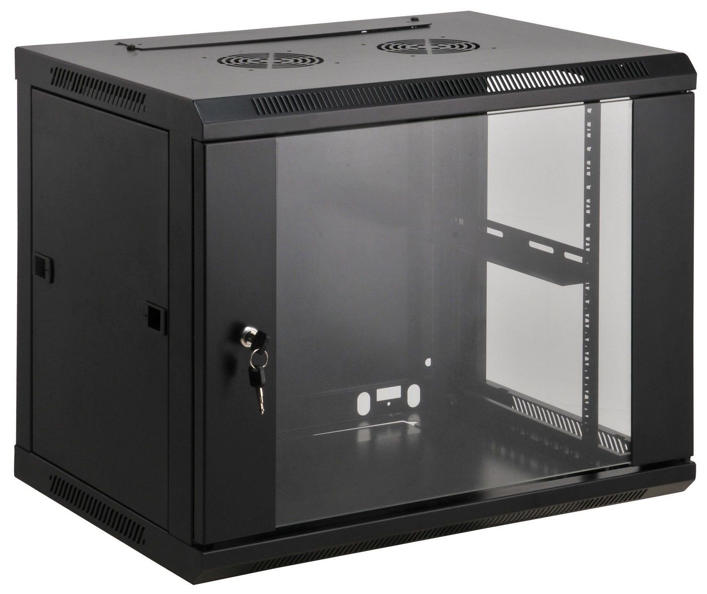 Intellinet 19" Network Cabinet - Wall Mount (Standard), 15U, 450mm Deep, Black, Assembled, Max 60kg, Metal & Glass Door, Back Panel, Removeable Sides, Suitable also for use on desk or floor, Usable Depth 350mm, Parts for wall installation not included