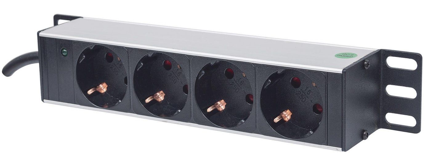 Intellinet 10" 1U Rackmount 4-Output Power Distribution Unit (PDU) EU CEE 7/3 Outlets, With Power Indicator, No Surge Protection, Built-in 1.8m Power Cord with EU CEE 7/4 Plug
