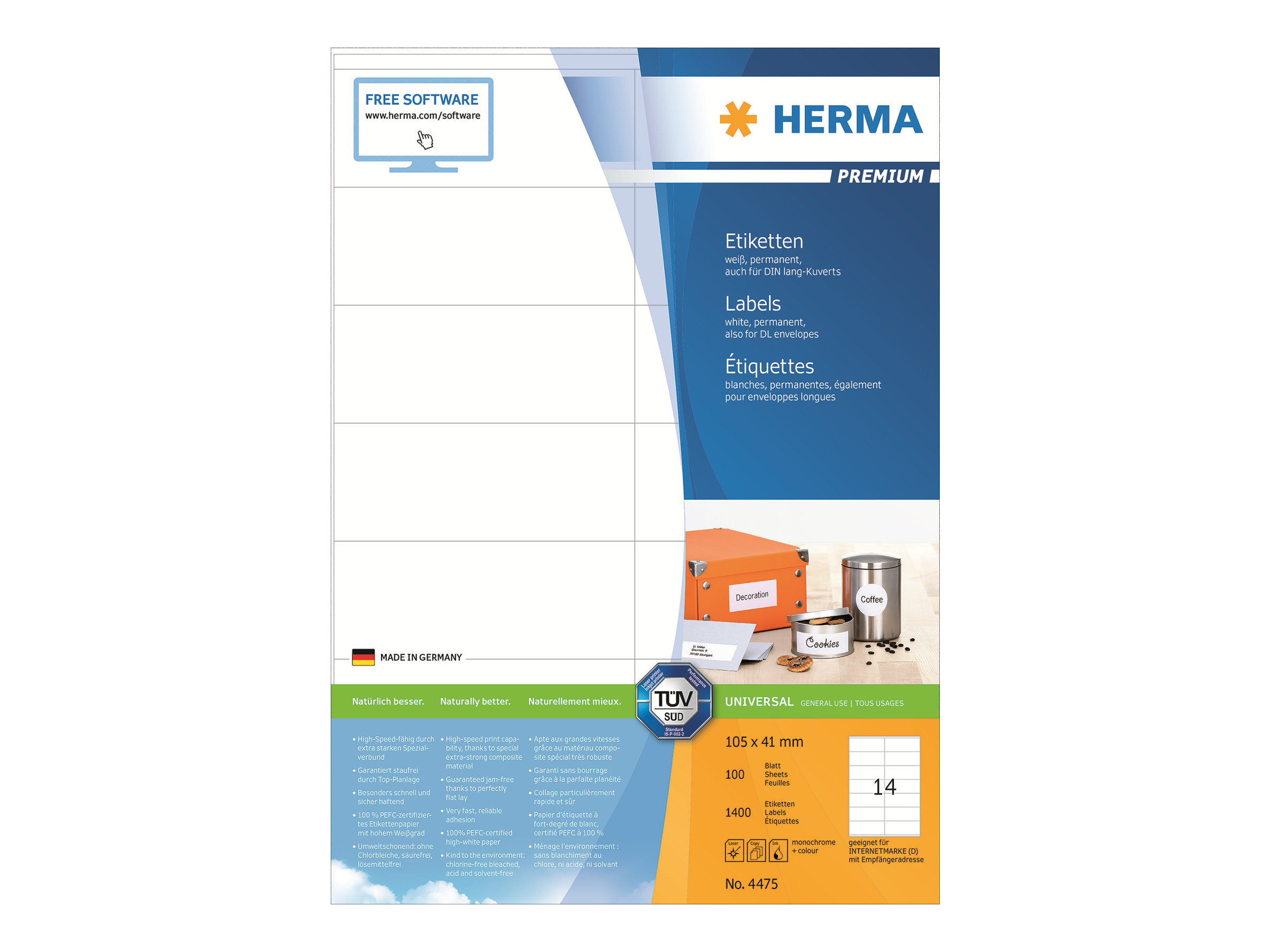 HERMA Premium Laminerede etiketter 105 x 41 mm 1400etikette(r)