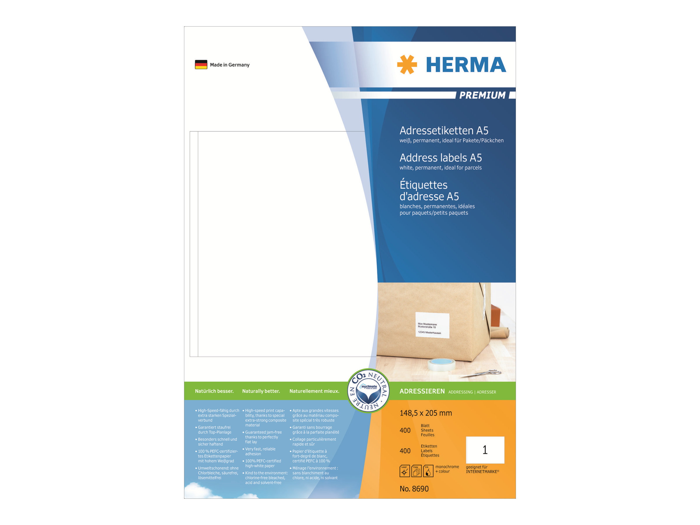 HERMA Premium Laminated address labels 148.5 x 205 mm 400 label(s)