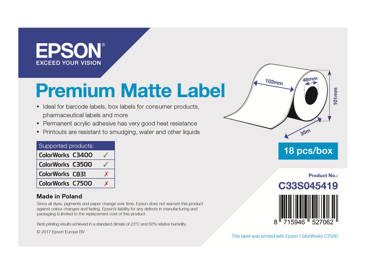 Epson Premium Labels continuous paper (10.2 cm x 35 m) 1 roll(s) C33S045419