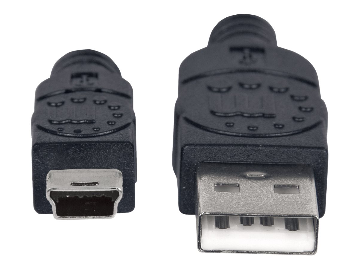 Manhattan USB-A to Mini-USB Cable, 1.8m, Male to Male, Black, 480 Mbps (USB 2.0), Hi-Speed USB, Lifetime Warranty, Polybag USB-kabel 1.8m Sort