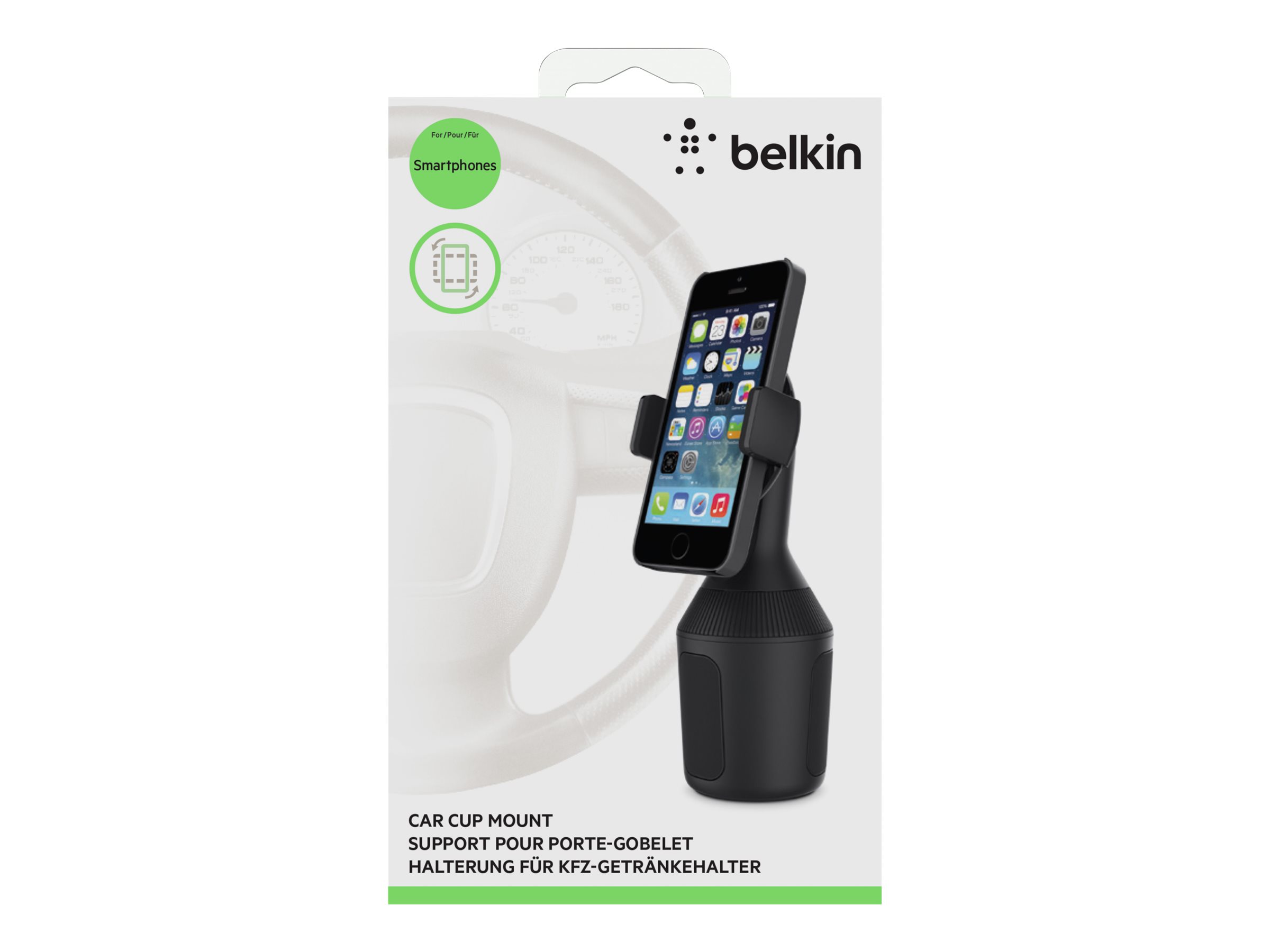 Belkin Car Cup Mount Bilholder Til bil Sort Apple iPhone 4, 4S, 5, 5s, 6, 6 Plus ¦ Samsung Galaxy Note 3, Note II, S II, S4, S5