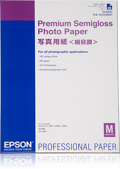 Epson Premium Semigloss Photo Paper Fotopapir A2 (420 x 594 mm) 25ark C13S042093