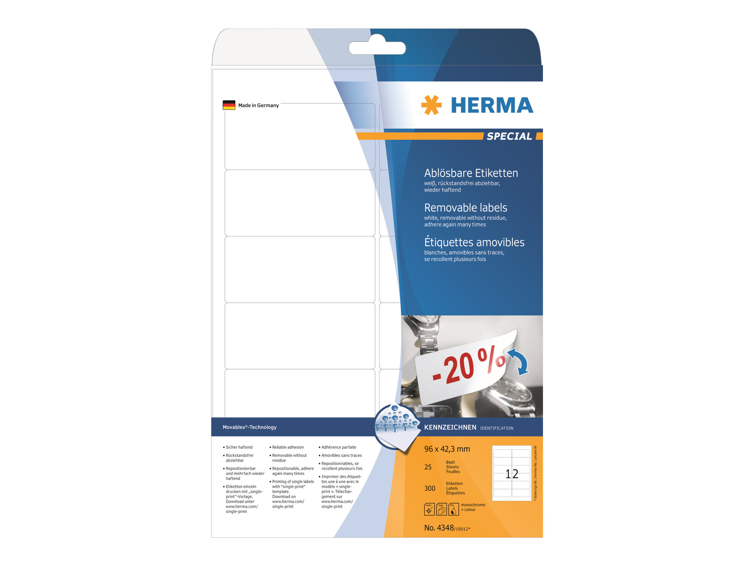 HERMA Special Etiketter 96 x 42.3 mm 300etikette(r) 4348