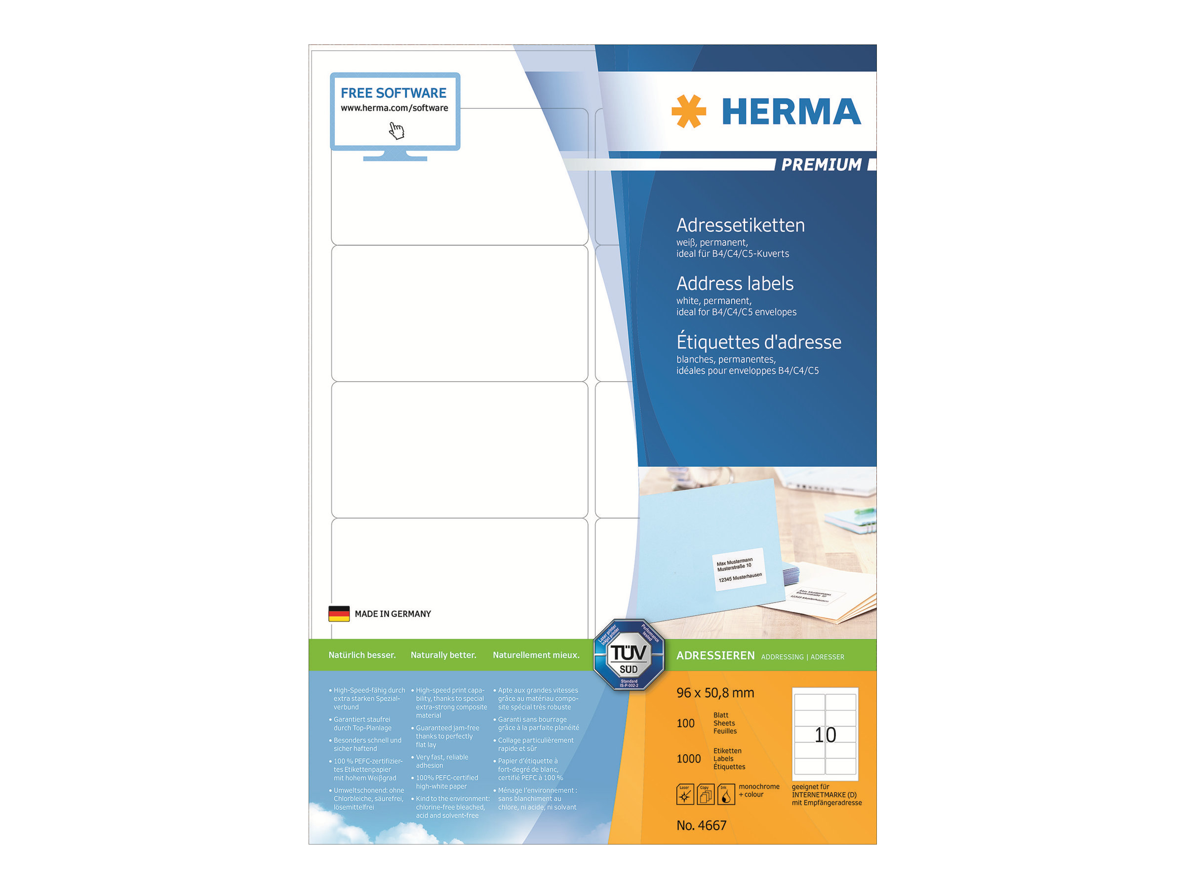 HERMA Premium Laminated address labels 96 x 50.8 mm 1000 label(s)