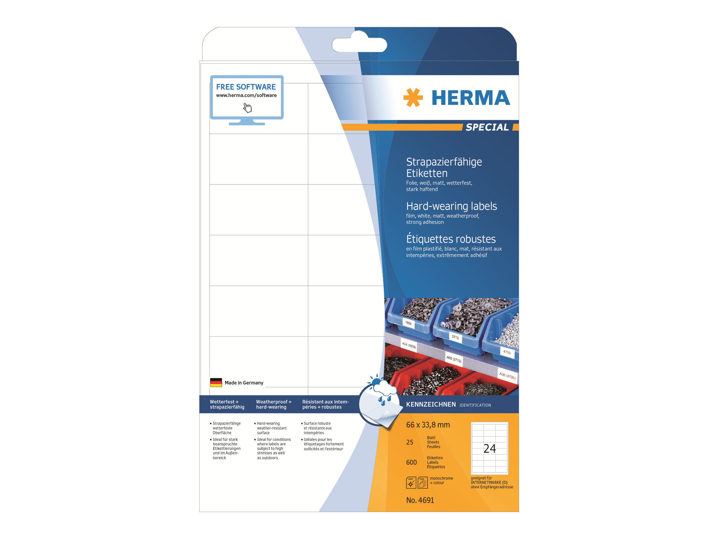 HERMA Special Film labels 66 x 33.8 mm 600 label(s)