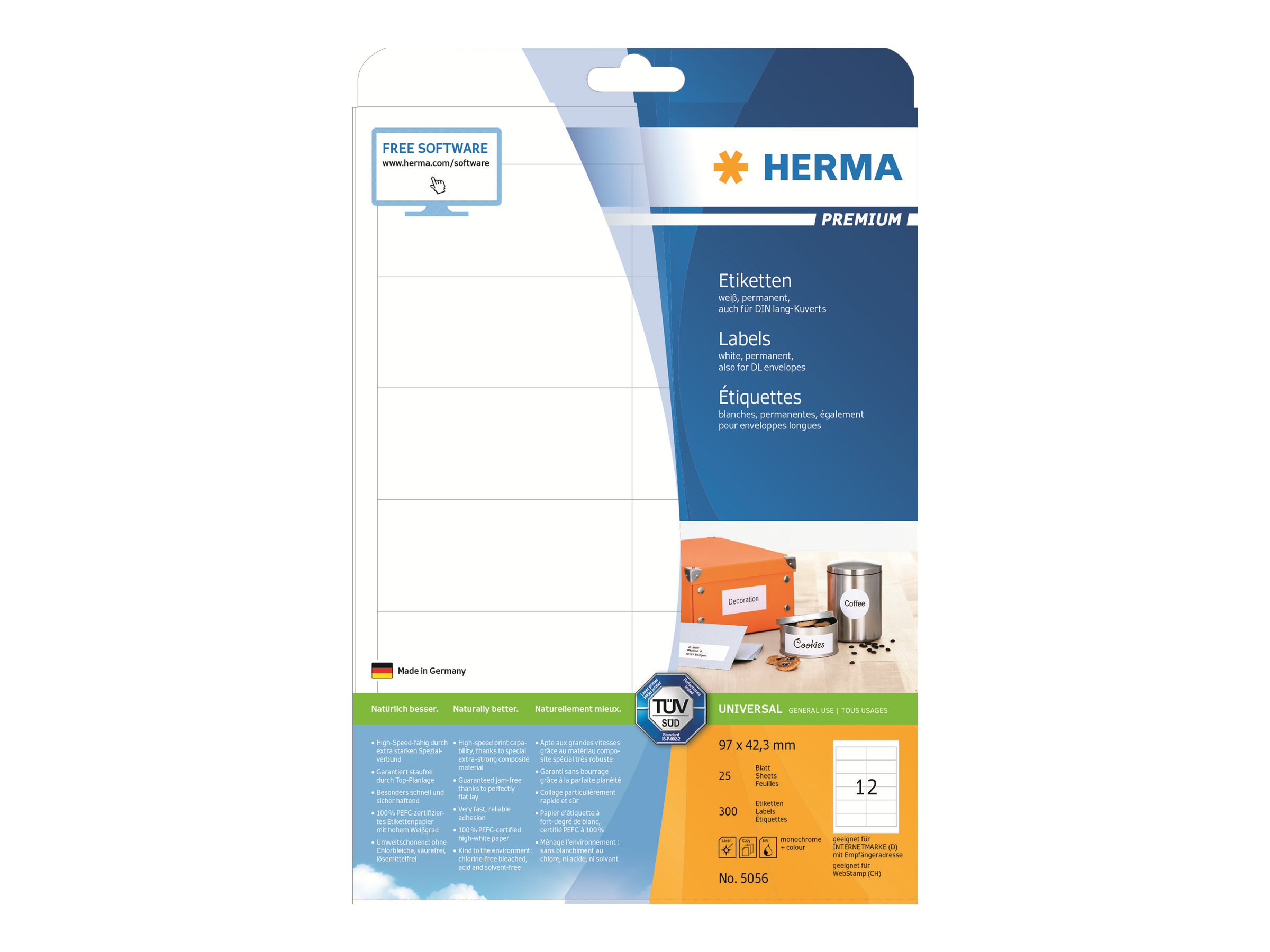 HERMA Premium Laminerede etiketter 97 x 42.3 mm 300etikette(r)