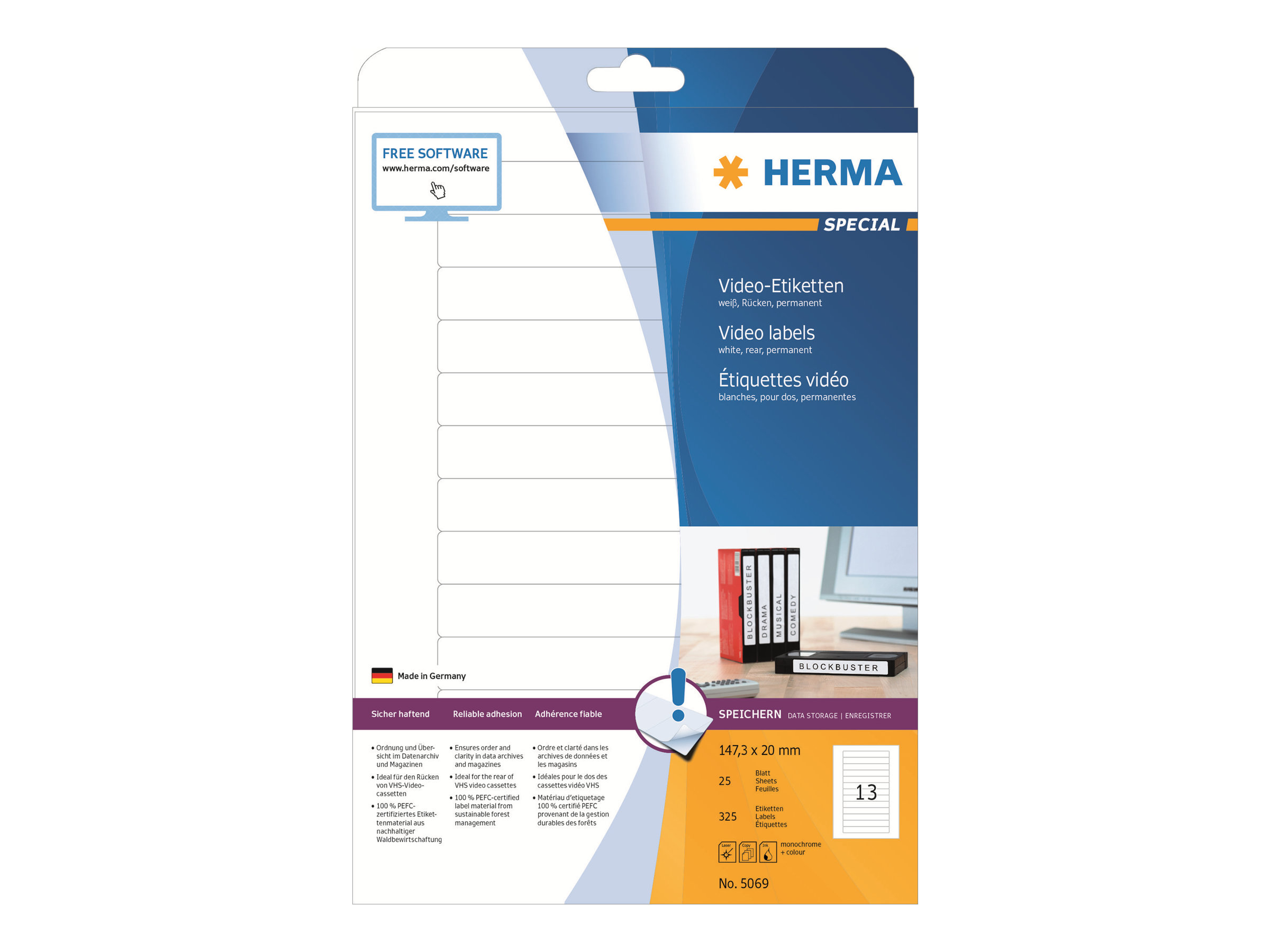 HERMA Special Labels for videotape 147.3 x 20 mm 325 label(s)