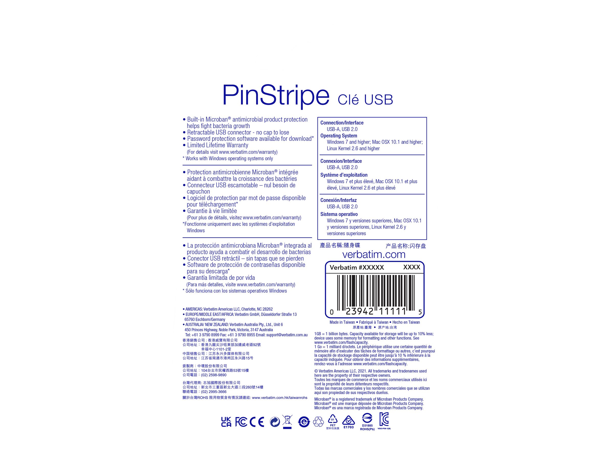 Verbatim PinStripe USB Drive 32GB USB 2.0 USB stick Sort