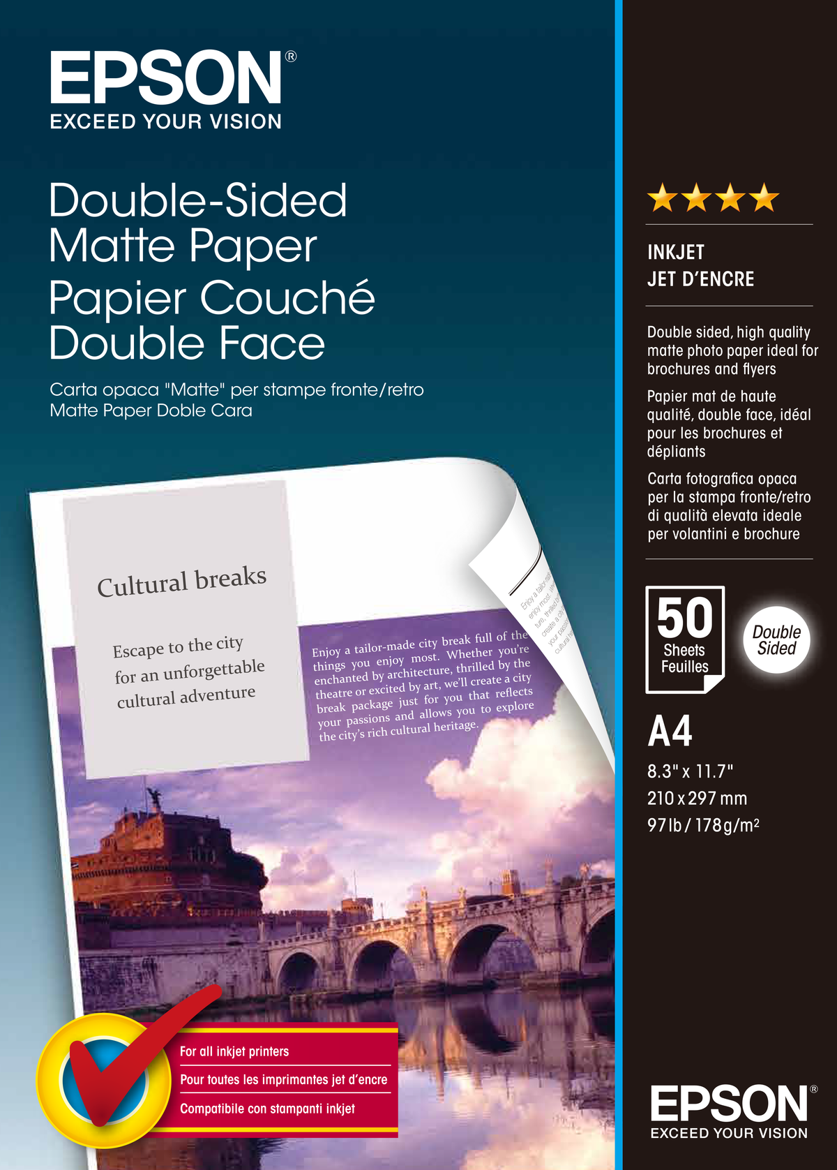 Epson Double-Sided Matte Paper Papir A4 (210 x 297 mm) 50ark C13S041569