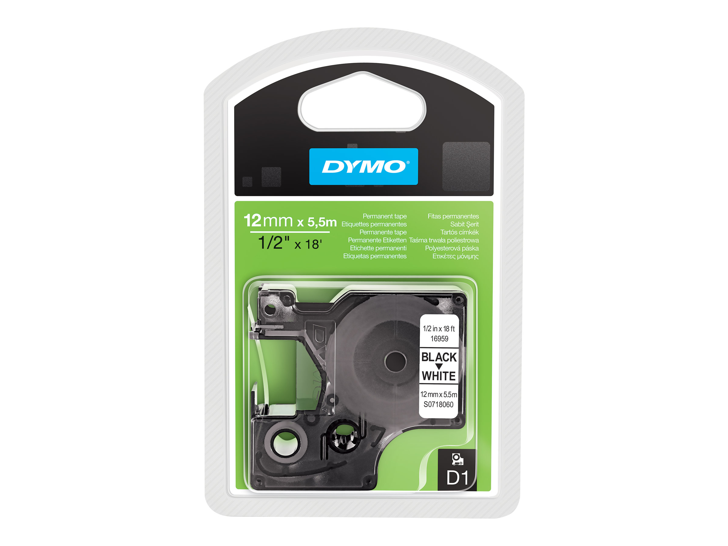 DYMO D1 Label tape (1.2 cm x 5.5 m) 1 cassette(s) S0718060